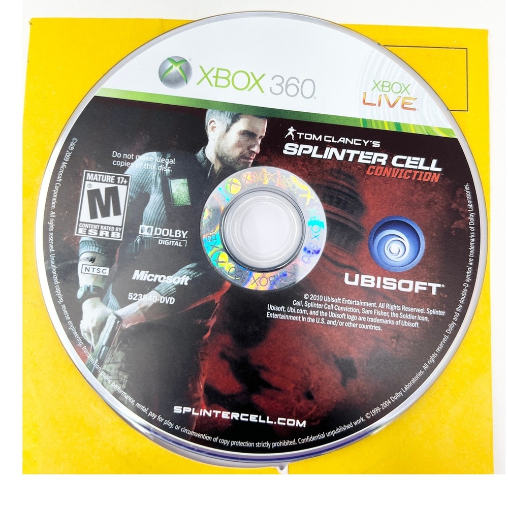 Tom Clancys Splinter Cell Conviction Xbox 360 Ubisoft Stealth Action Game‎ Disc